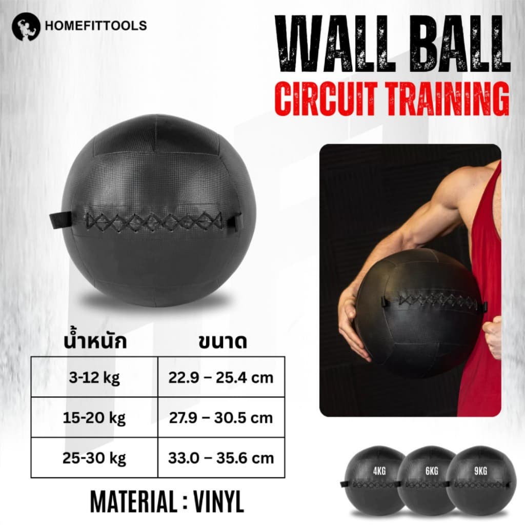 Wall Ball เกรดแข่งขัน Competition Grade ลูกบอลน้ำหนัก บอลถ่วงน้ำหนัก วอลบอล Wallball - Homefittools รูปที่ 2