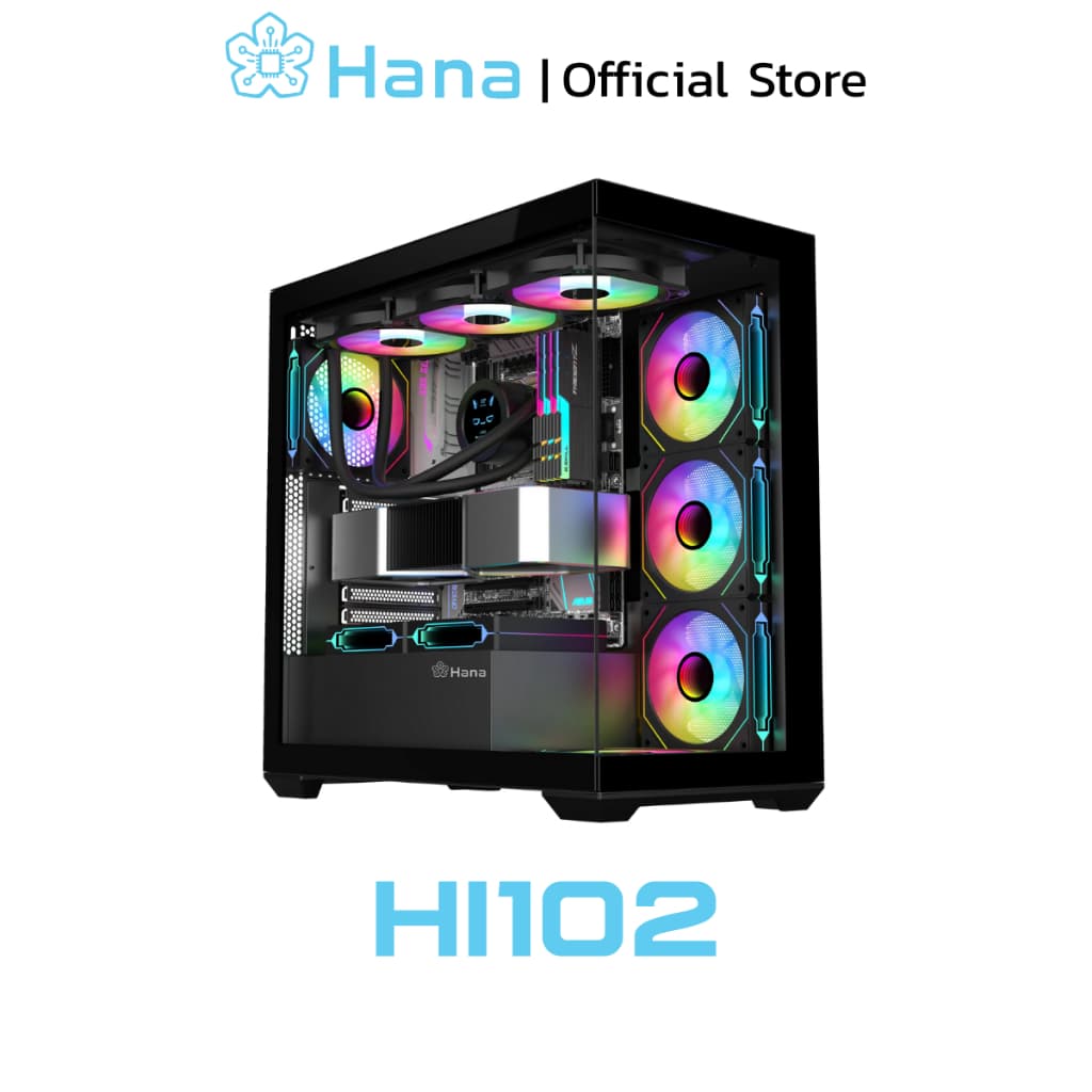 Hana Inno HI102 เคสคอมพิวเตอร์ กระจกนิรภัย2ด้าน ฟรีพัดลม4ตัว ประกอบง่าย รับประกัน 1 ปี รูปที่ 2
