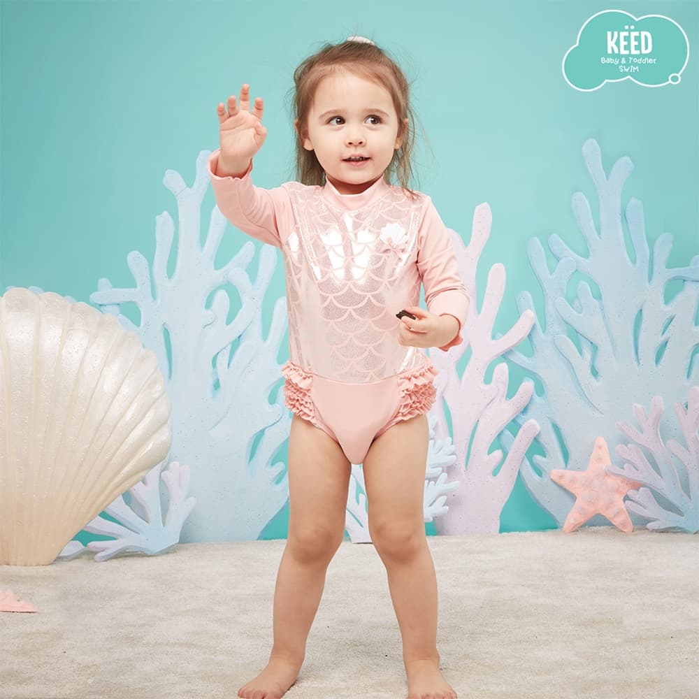 NEW KEED : MERMAID ชุดว่ายน้ำสีชมพูนู๊ด พิมพ์ลายเมลเมด กัน UV50+ รูปที่ 4