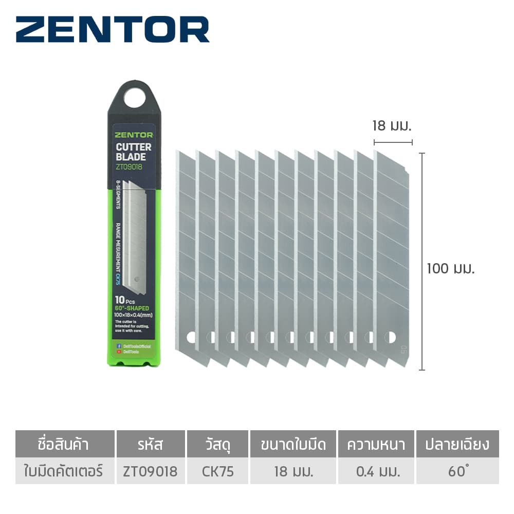 Zentor ใบมีดคัตเตอร์ ใบมีด 9/18/19 มม. ใบมีด CK75 คม แข็งแรง ทนทาน 10ชิ้น/กล่อง Knife Blade รูปที่ 7