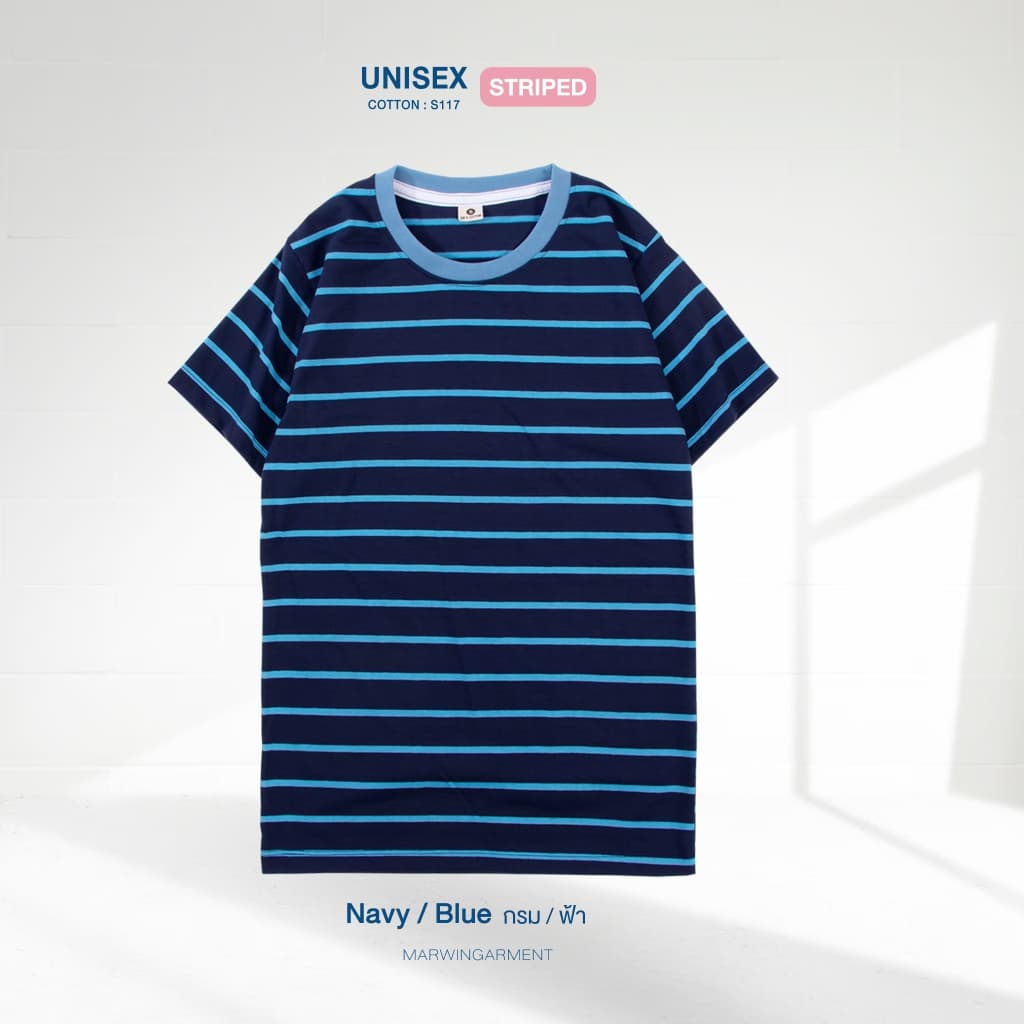 เสื้อยืดริ้ว โทนสีกรม Striped คอกลม เเขนสั้น รูปที่ 8