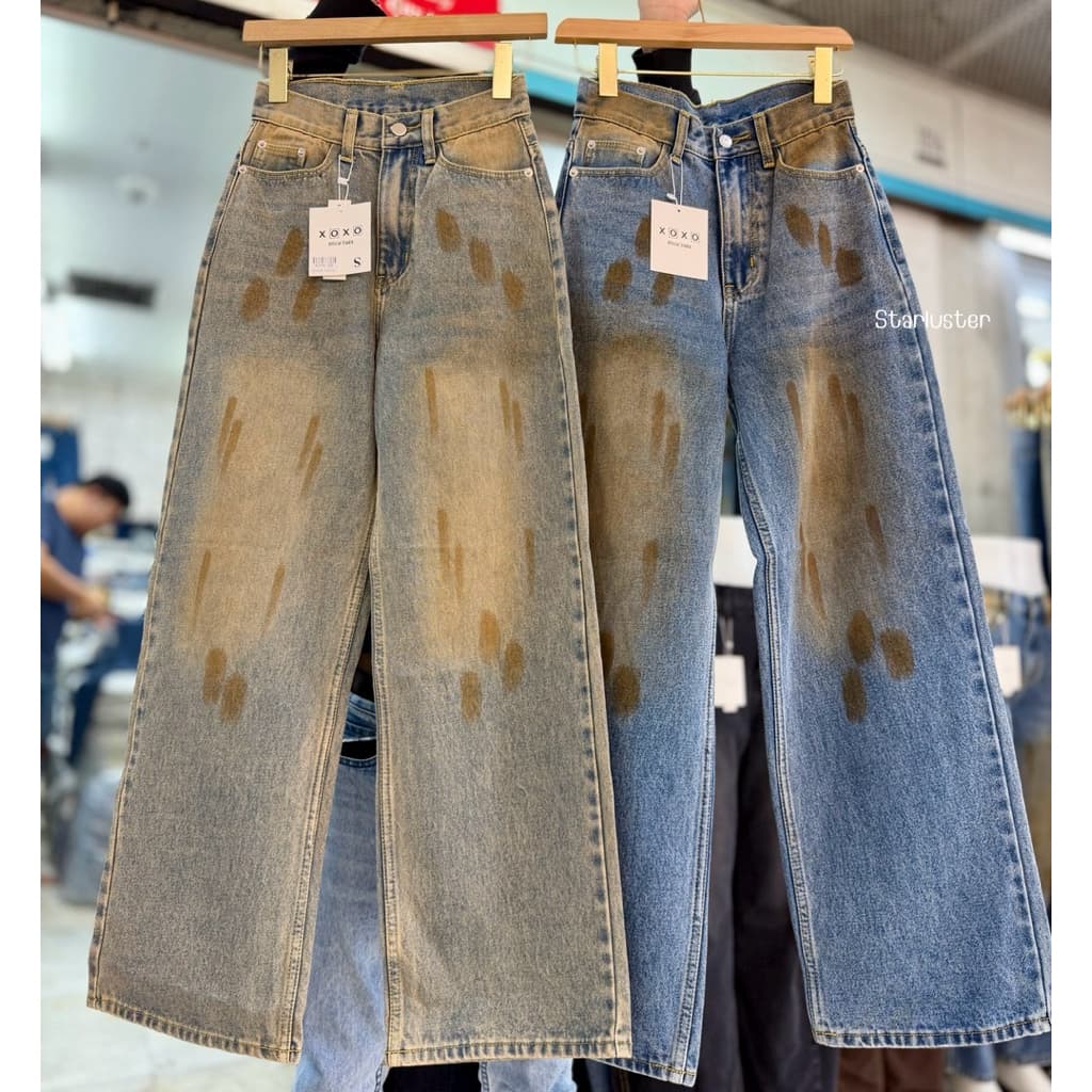Pravve Jeans กางเกงยีนส์ขากระบอก ผ้าไม่ยืด สีสนิมเปรอะสุดอินเทรนด์ รูปที่ 4