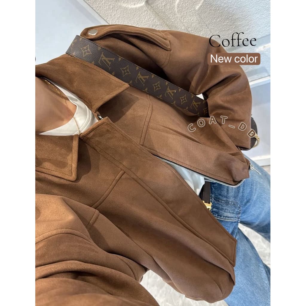 DD ”Mocha&Matchaviral Suede bomber jacket*٭เสื้อแจ็คเก็ตผ้าหนังกลับ ชุดไวรอลฮิตแห่งปีที่สาวเทสดีต้องมี𓍯 รูปที่ 3
