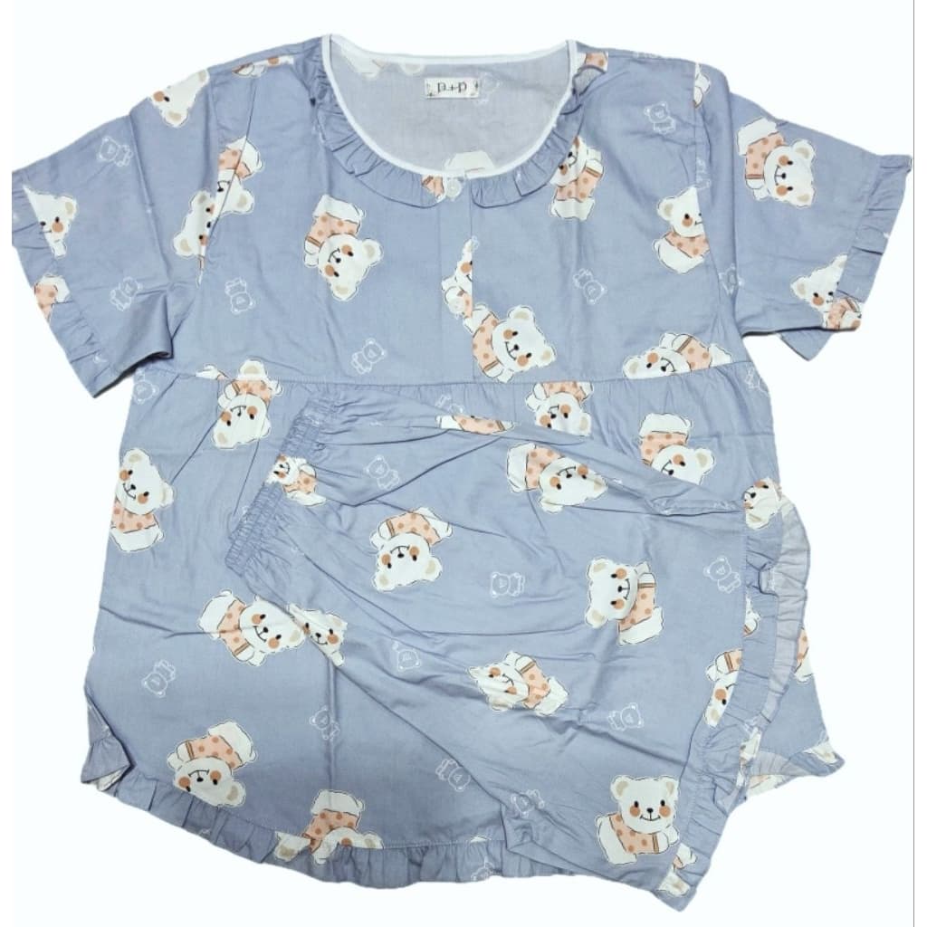 P+P ชุอนอน PP แขนสั้น-ขาสั้น คอกลม คอระบาย ผ้าคอตตอนพิมพ์ลาย รูปที่ 3