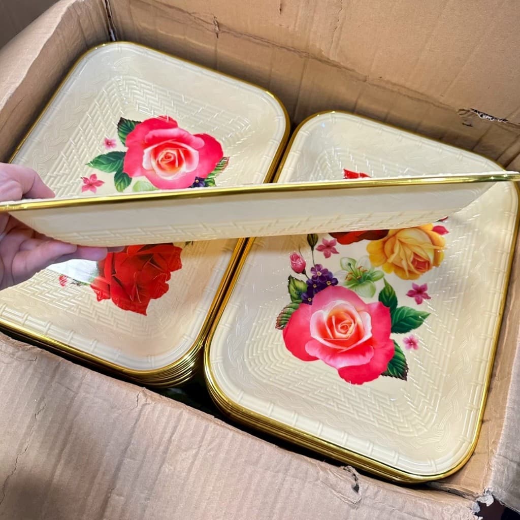 ถาดพลาสติก ถาดใส่ของ อเนกประสงค์ ขอบทอง สกรีนลายสวยชัด มีให้เลือกหลายแบบ ทรงรี/มน/เหลี่ยม รูปที่ 7