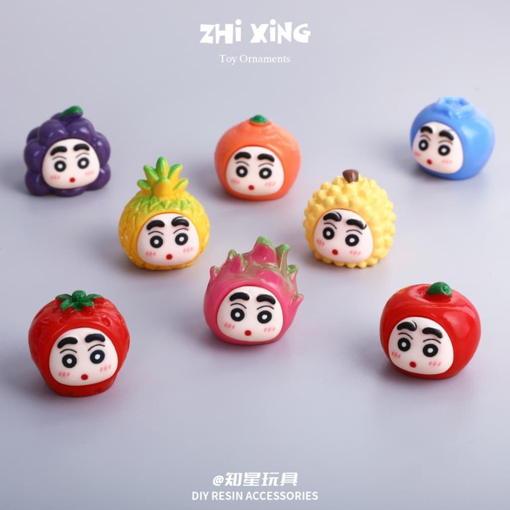 โมเดลจิ๋วผลไม้ชินจัง เซต 8 ชิ้น ฟรีกาว 2 หน้า งานเรซินตกแต่งหน้ารถ โต๊ะทำงาน บ้าน สวน A057 รูปที่ 3