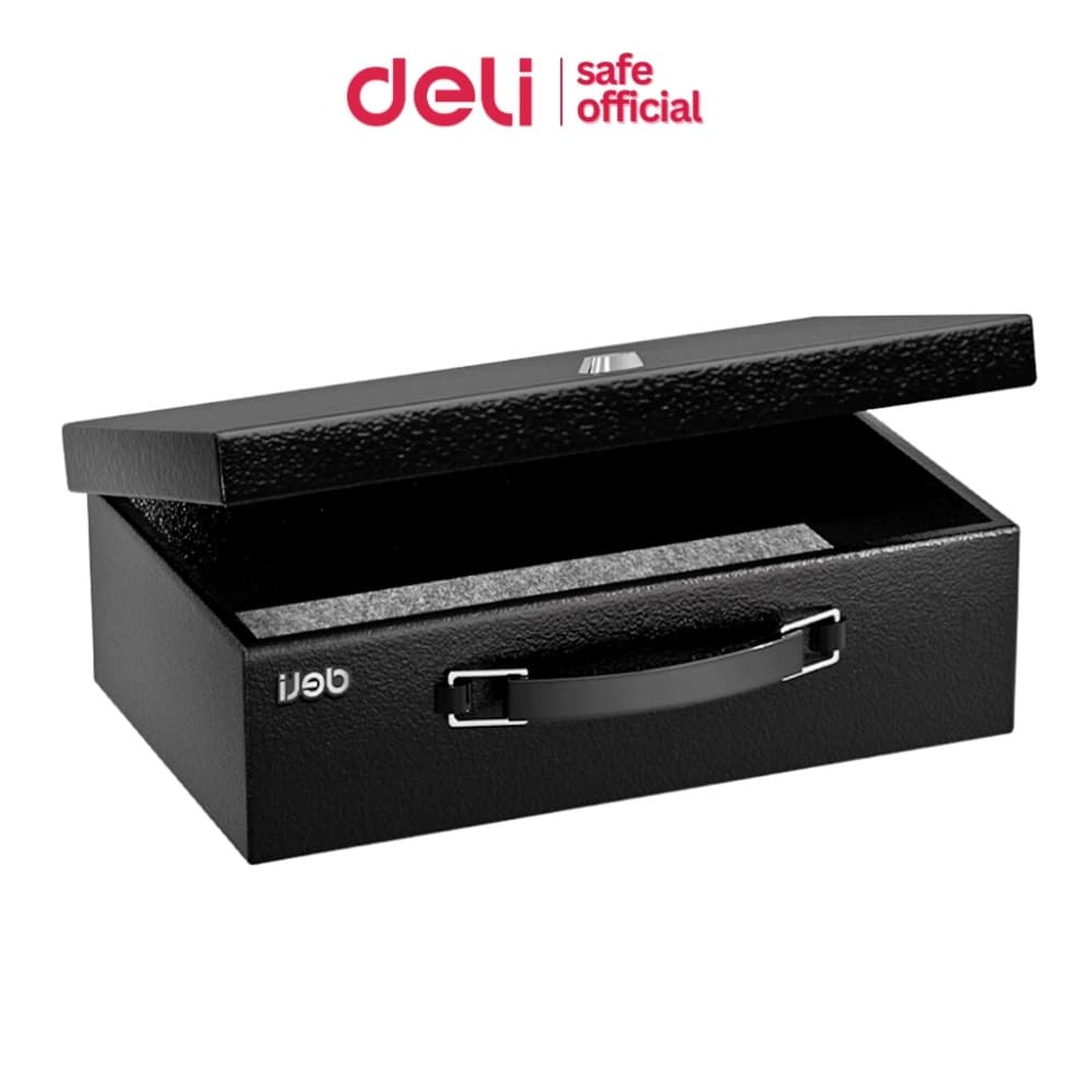 Deli กล่องเซฟนิรภัย ตู้เซฟ หูหิ้ว เก็บเงิน เครื่องประดับ เคลือบกันรอย กันไฟ 1000องศา พกพา Cash Box