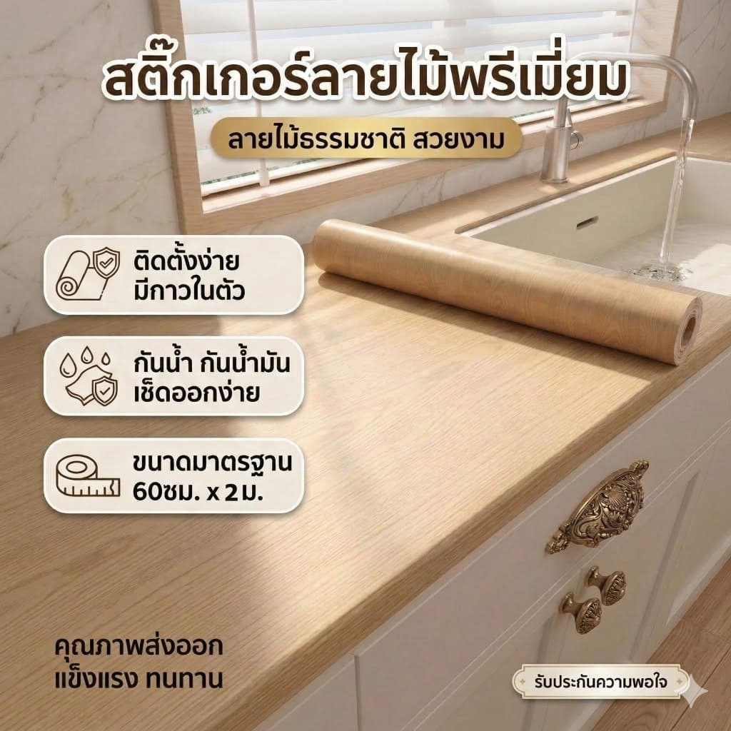 สติ๊กเกอร์ลายไม้ติดเฟอร์นิเจอร์ กันน้ำ หนาทน มีกาวในตัว ติดง่าย รีโนเวทบ้าน