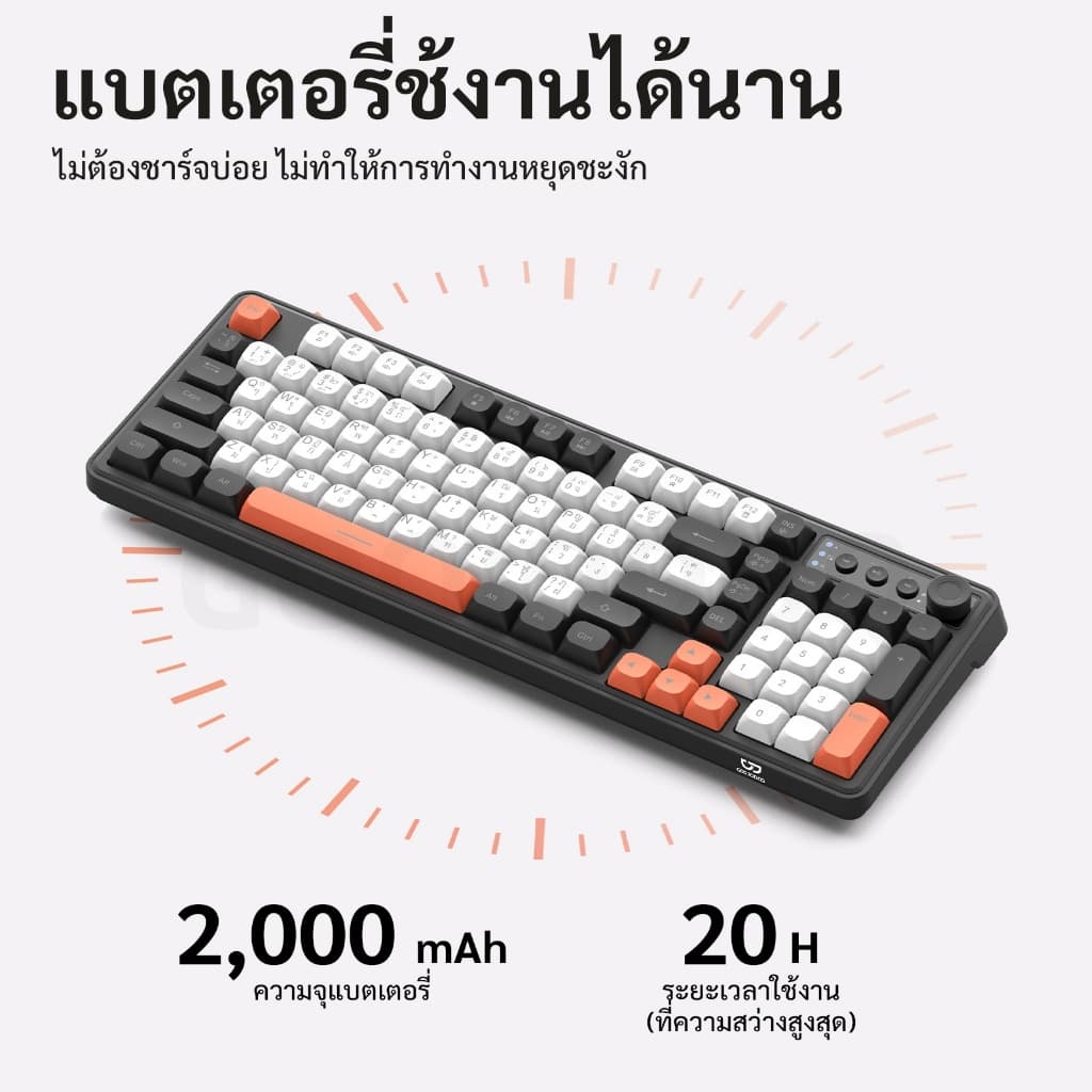 GOOJODOQ แป้นพิมพ์เมมเบรน ลำดับที่ 98 สามรุ่น ปิดเสียง RGB แสงไฟด้านหลัง คีย์บอร์ดไร้สาย Keyboard รูปที่ 8