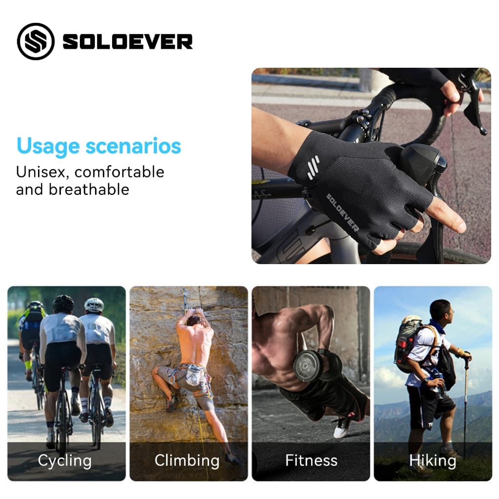 SOLOEVER ถุงมือครึ่งนิ้วกันกระแทกระบายอากาศสำหรับขี่จักรยาน รูปที่ 8