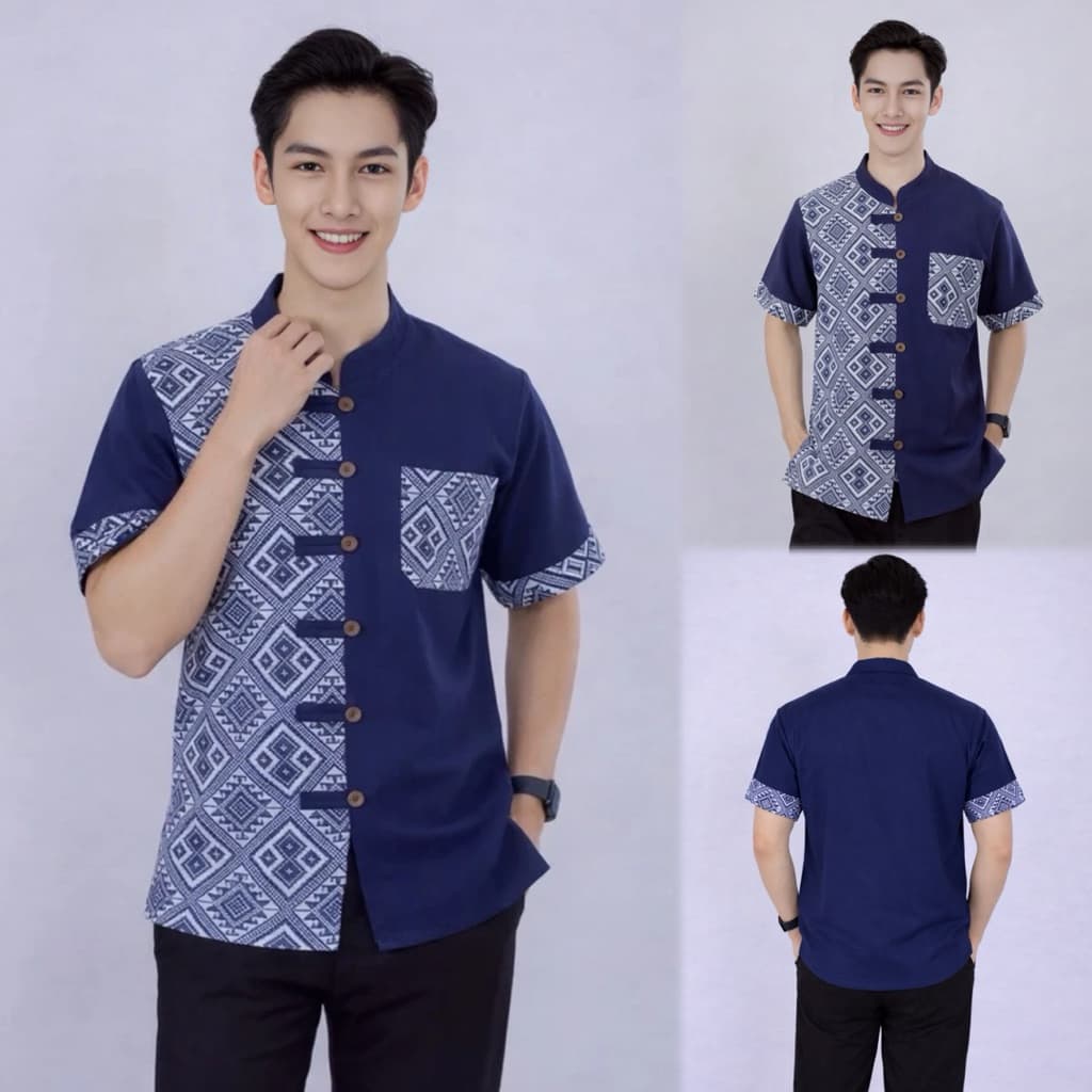 เสื้อคอจีนผู้ชาย ลายขิด/ลายไทย ทูโทน รูปที่ 2