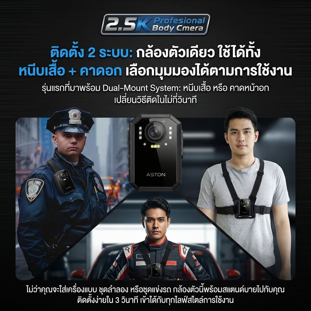 ASTON MOTO X กล้องติดอก กล้องติดหน้าอก Body Camera กันน้ำIPX68 ใช้ต่อเนื่อง 9-10 ชม รับประกันสินค้า 1 ปี รูปที่ 7