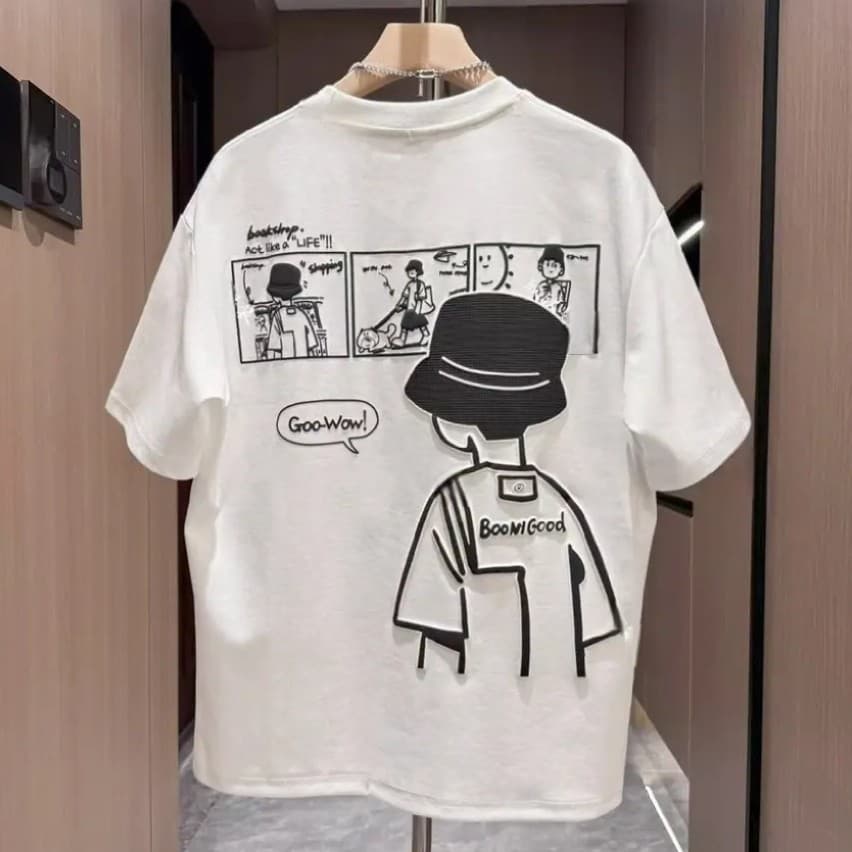 เสื้อแขนสั้นเด็กผู้ชาย เสื้อยืดคอกลมเด็ก พิมพ์ลายแฟชั่น ทรงหลวม ใส่สบาย สำหรับเด็กโต รูปที่ 2