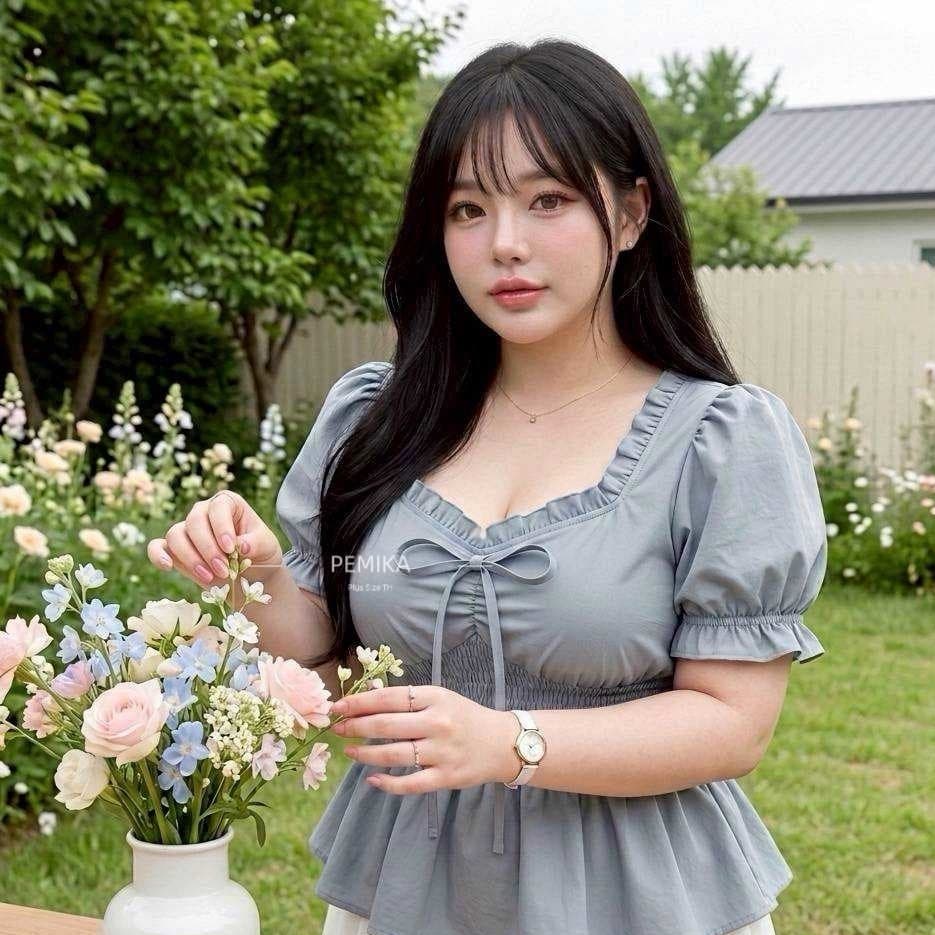 C20 เสื้อสาวอวบ สีพื้นเรียบ ทรงPeplum สวย ใส่สบาย แต่งโบว์หน้า มีสม็อคเอวยืด รอบอกใหญ่พิเศษ 32-60 นิ้ว รูปที่ 5