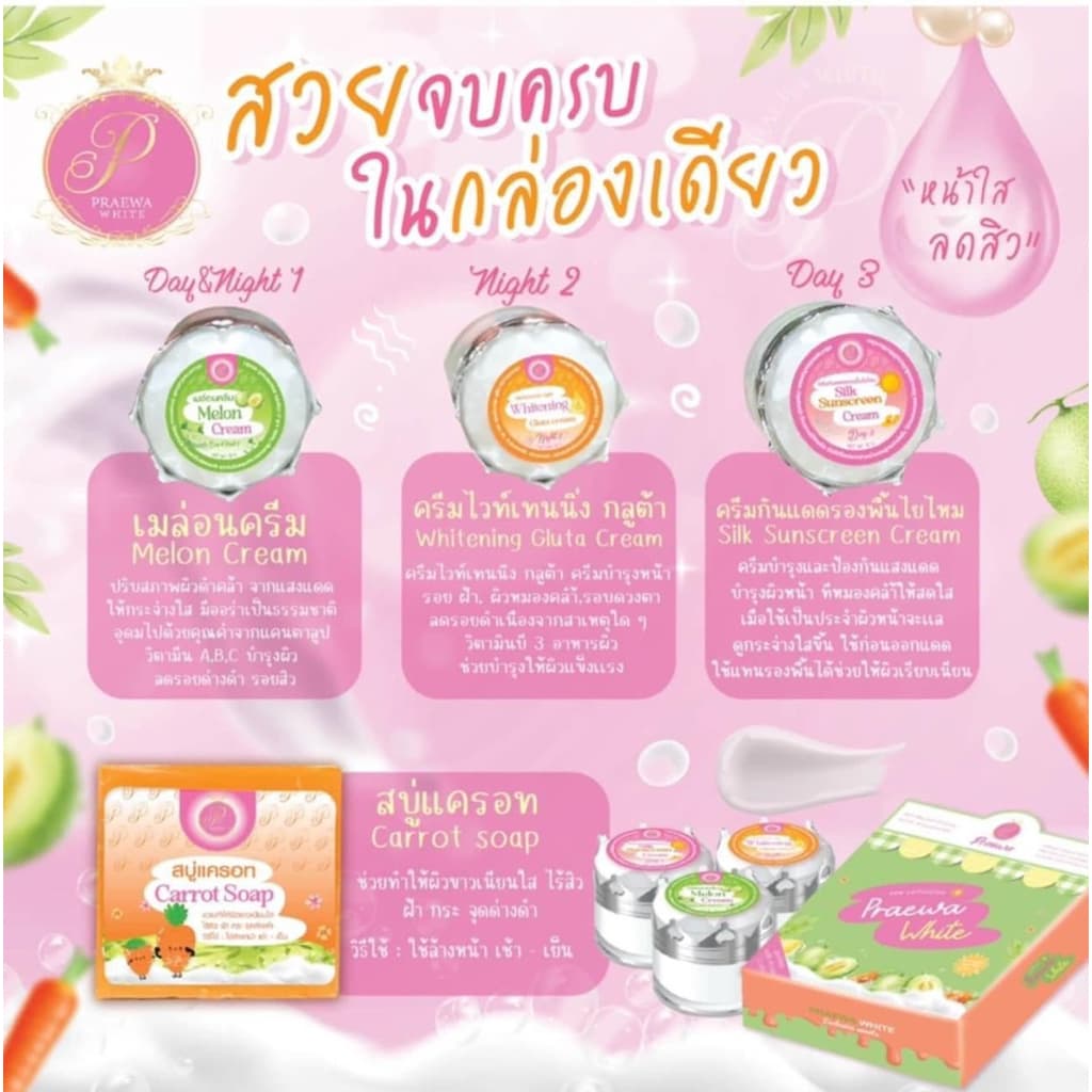 ครีมเมล่อน แพรวาไวท์ Melon Cream Praewa White รูปที่ 2
