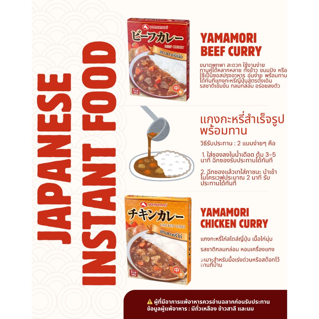 YAMAMORI แกงกะหรี่ญี่ปุ่น 180G รสไก่/เนื้อ อาหารสำเร็จรูป พร้อมทาน Japanese Curry นำเข้าแท้ รูปที่ 3