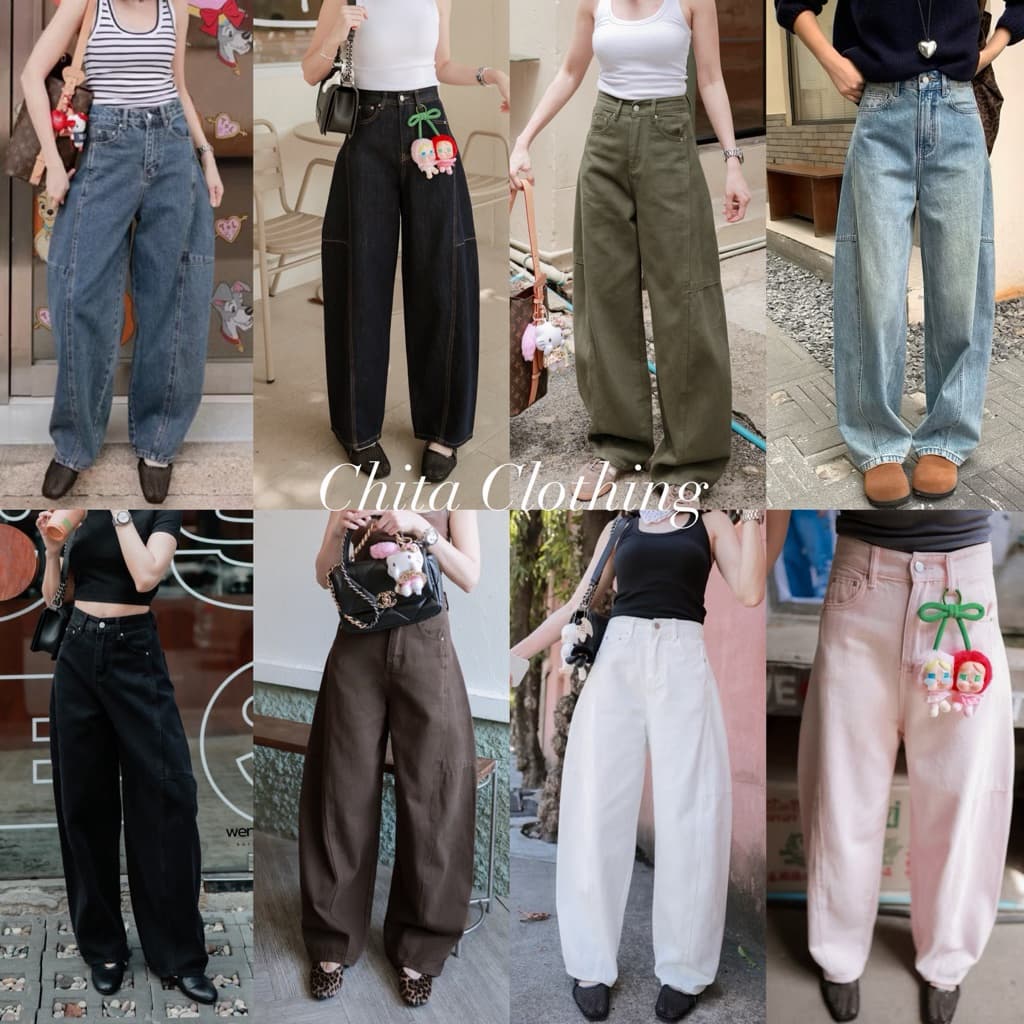 FSY10381 Jeans side expand กางเกงยีนเอวสูงทรงขาบอลลูน แต่งตะเข็บด้านข้าง ผ้ายีนฟอกสีสวย รูปที่ 1