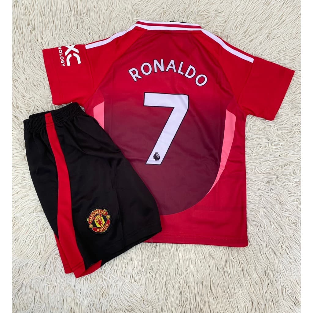 ชุดฟุตบอลเด็กสีแดงเบอร์7สกรีนชื่อRONALDOเสื้อ+กางเกง รูปที่ 2