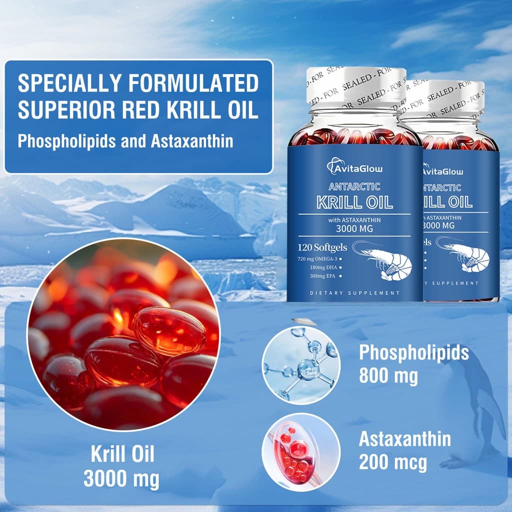 น้ํามัน Krill แอนตาร์กติกสําหรับ Total Wellness - รองรับสมอง สุขภาพร่วมและหัวใจ - 30/120 แคปซูล รูปที่ 8