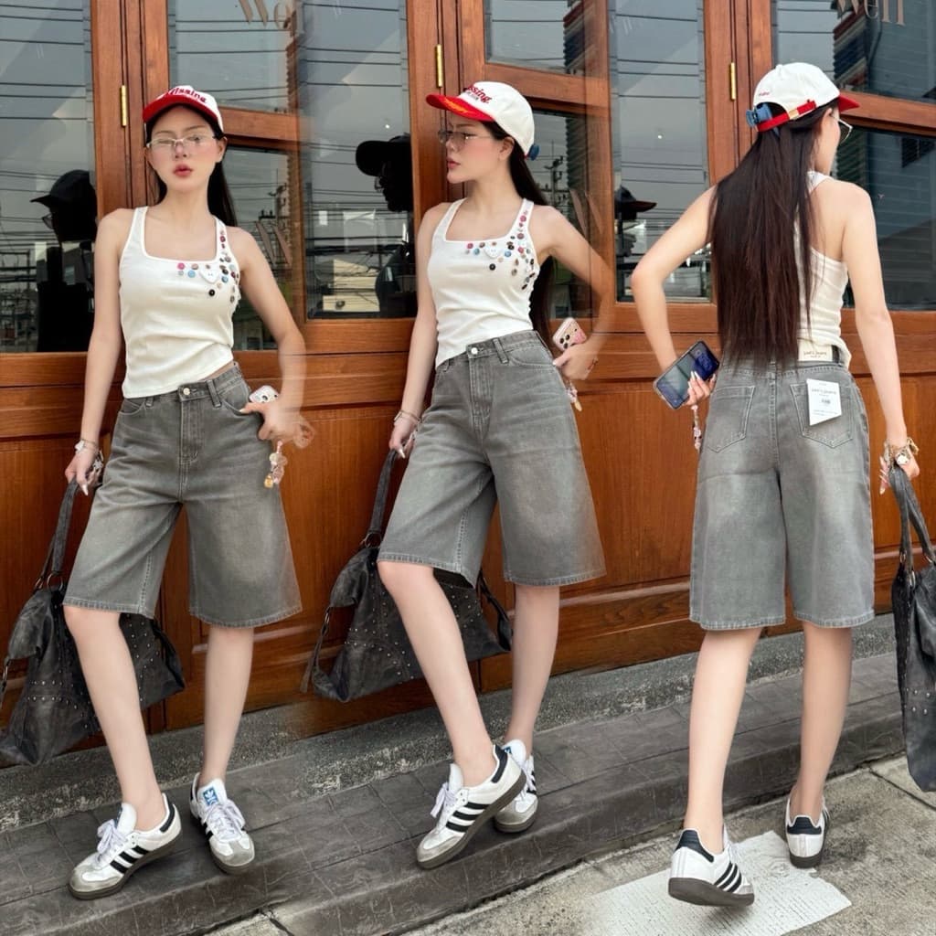 ʜᴀʀᴍᴏɴʏ กางเกงยีนส์ขา5ส่วน ผ้าไม่ยืด สีไม่ตก ทรงที่ฮอต ที่ฮิตสุดในตอนนี้ กางเกงยีนส์ผู้หญิง รูปที่ 2