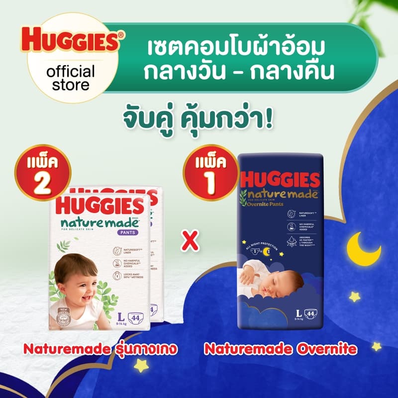ฮักกี้ส์ เนเจอร์เมด แบบกางเกง + ฮักกี้ส์ เนเจอร์เมด โอเวอร์ไนท์ แบบกางเกง รูปที่ 1