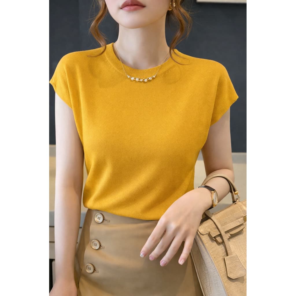 MQzz4289 * * เสื้อทำงานแขนสั้นแบบใหม่ คอกลม ผ้าไหมพรม นุ่มนิ่ม ใส่สบาย ยืดได้เยอะ Free Size รูปที่ 9