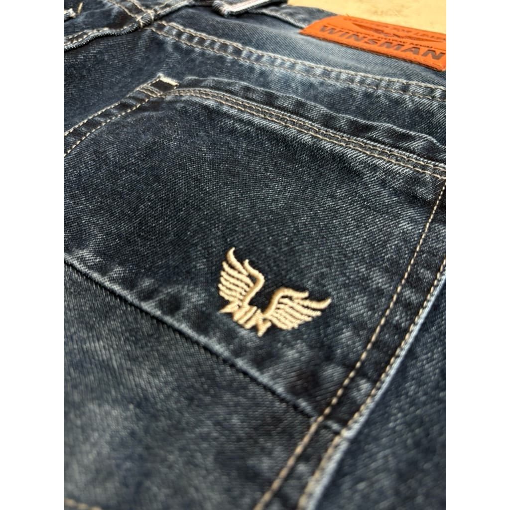 WINSMAN RETRO WINGกางเกงยีนส์ชายทรงกระบอกเล็กริมแดงผ้าหนา 15ออนซ์ผ้าไม่ยืดเป้ากระดุมฟอกเฟดดีไซน์วินเทจปักโลโก้ปีกนักบิน รูปที่ 8