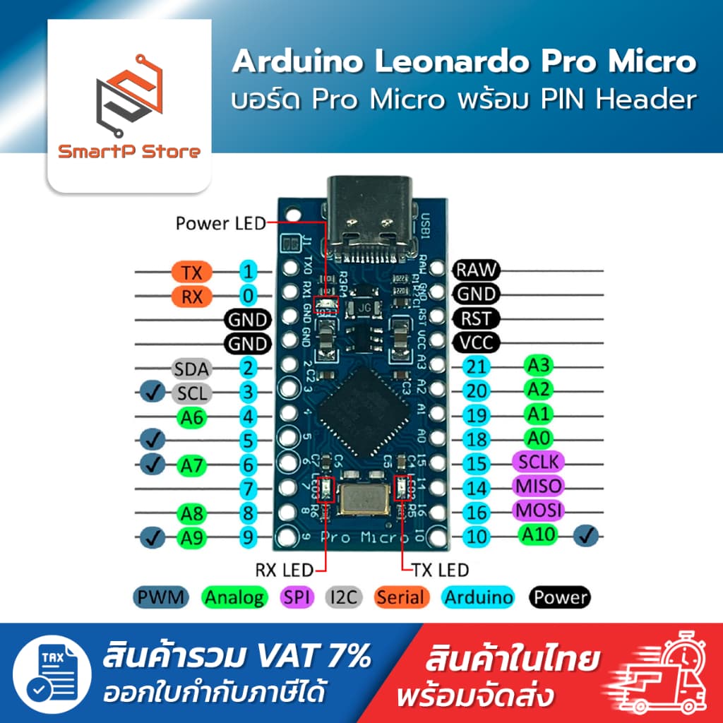 บอร์ด Arduino Leonardo Pro Micro ATmega32U4 5V/16MHz พร้อม PIN Header รูปที่ 5