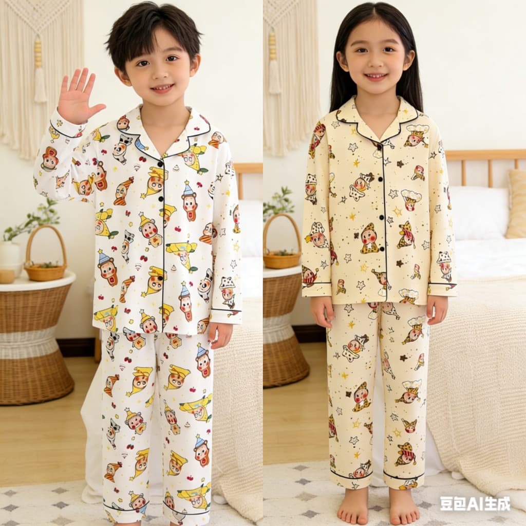 YY214 ชุดนอนเด็กผู้หญิง/ผู้ชาย ลายน่ารัก ใส่นอนสบายทั้งคืน รูปที่ 1