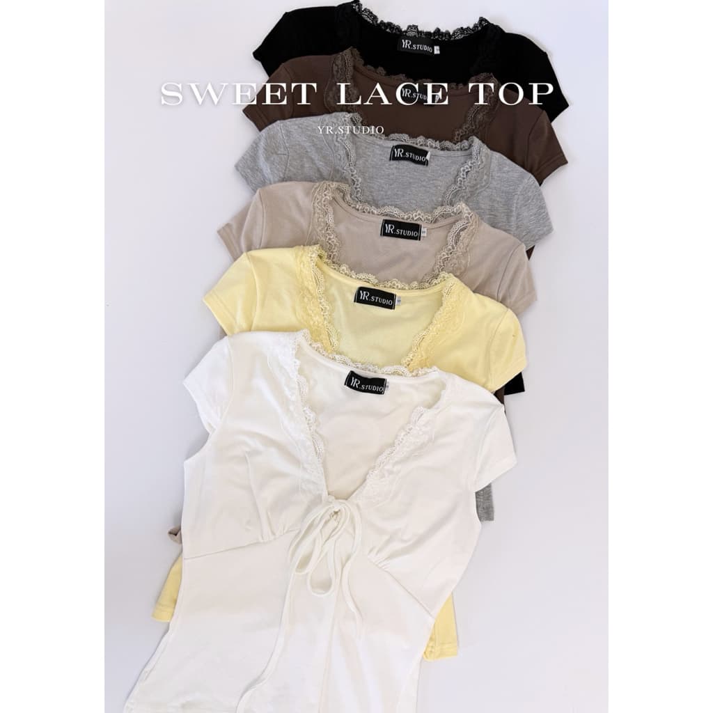 SWEET LACE TOP เสื้อยือคอวีแต่งดีไซน์ลูกไม้คอวี ดีไซน์เรียบง่าย ผ้าคอตตอลสเปนเดกซ์ ยืดนิ่ม ใส่สบาย รูปที่ 5