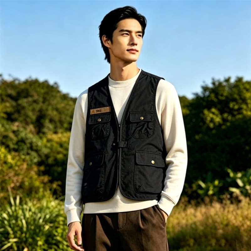 เสื้อกั๊กเดินป่า เสื้อกั๊กผู้ชาย มีซิปหน้า มีกระเป๋าหลายช่อง เสื้อกั๊ก ระบายอากาศ ใส่ได้ทั้งหญิงชา รูปที่ 5