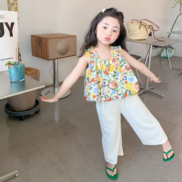 PRINCESS KESLI ชุดแฟชั่นชุดเซ็ตเด็ก เสื้อแขนกุด+กางเกง ผ้านิ่ม ใส่สบาย สไตล์เกาหลี 1-9 ปี รูปที่ 4