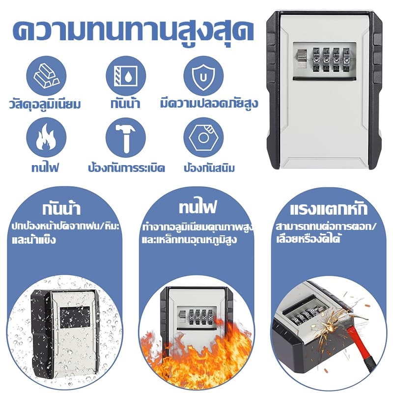 กล่องเก็บกุญแจติดผนัง ล็อครหัส4หลัก กันน้ำ กันงัดแงะ รีเซ็ตรหัสได้ กล่องเซฟกุญแจโลหะ ใส่กุญแจบ้าน กุญแจรถKeyBox รูปที่ 5