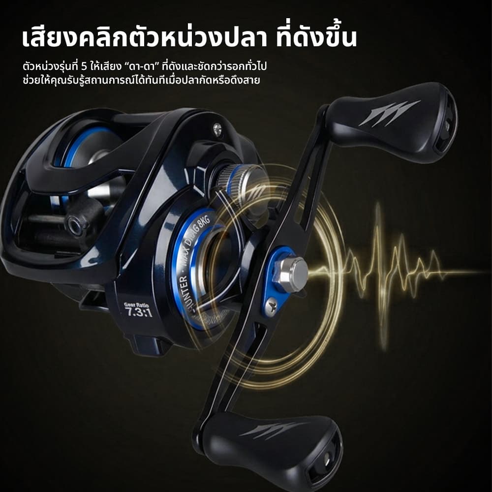 SeaHunter SATURN รอกเบทคาสติ้ง อัตราทดเกียร์ 7.3:1 6+1 BB แรงดึง 8 กก. ระบบเบรกแม่เหล็ก 10 ระดับ ชุดเฟืองทองเหลือง รูปที่ 7