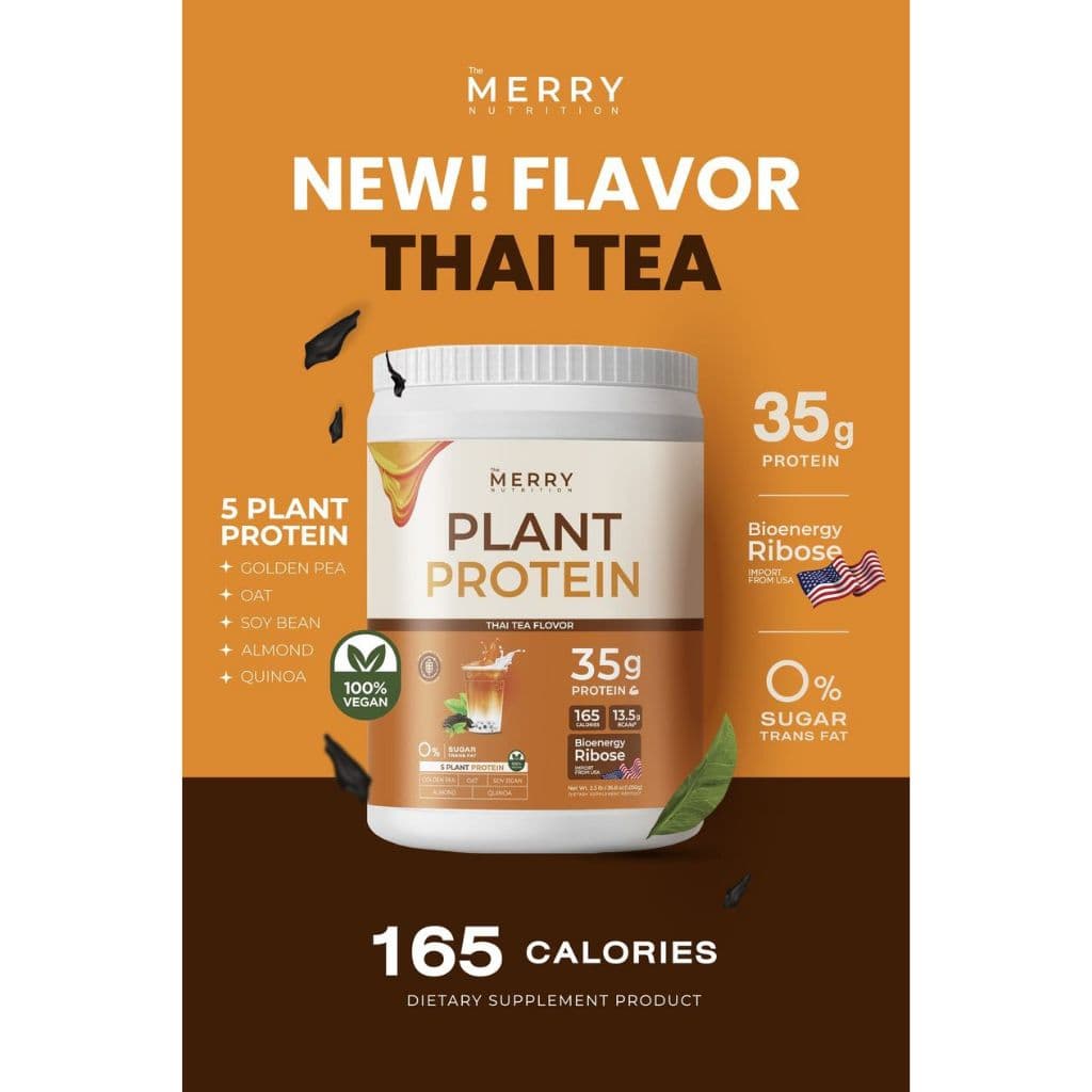 Merry Plant Protein โปรตีนพืช 5 ชนิด : 4 กระปุก เเถม 1 กระปุก 2.3lb. / 1,050g. รวม 5 กระปุก 5 รสชาติ รูปที่ 2