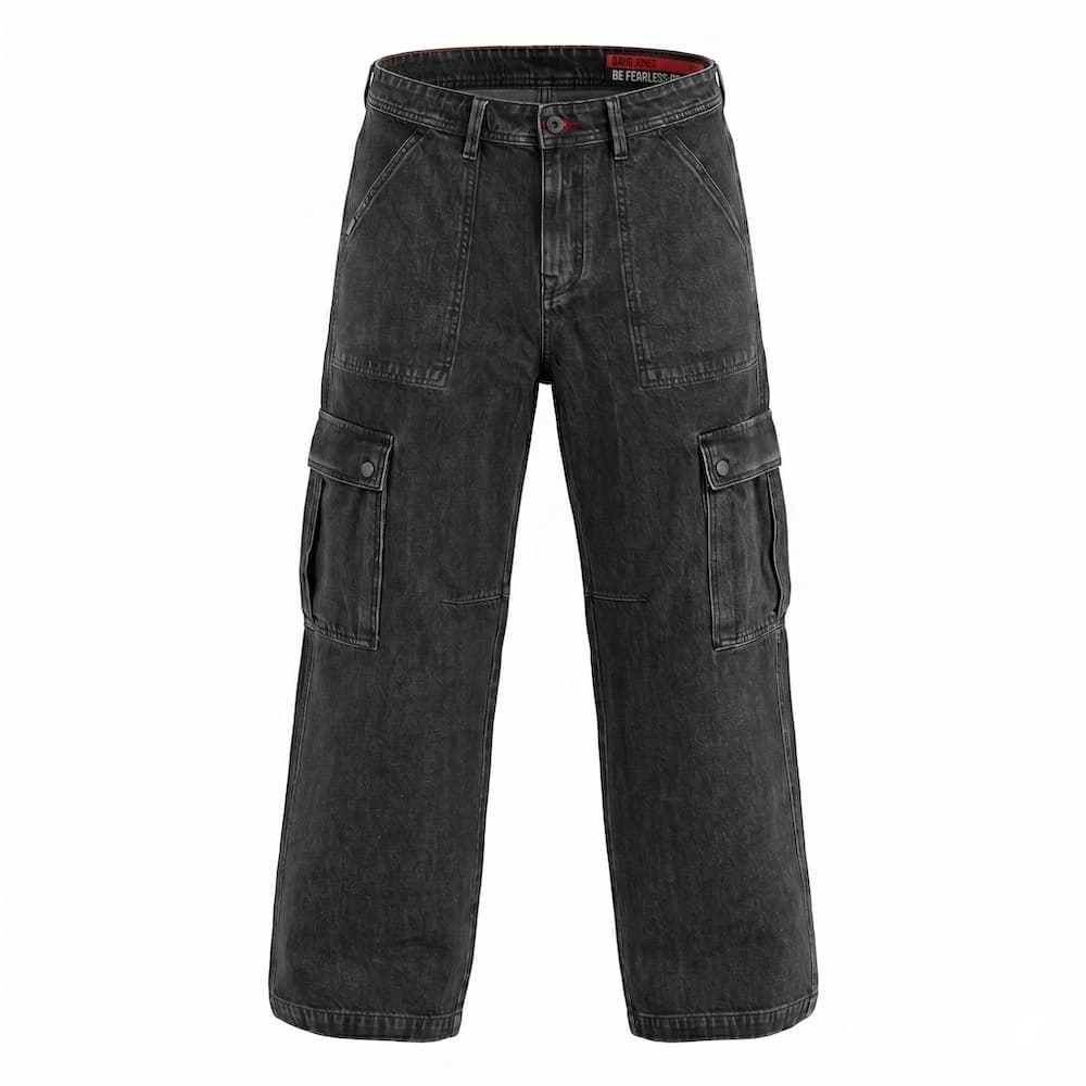 DAVIE JONES กางเกงคาร์โก้ผู้ชาย Denim Cargo Baggy สีฟ้า ดำ CO0091 รูปที่ 4