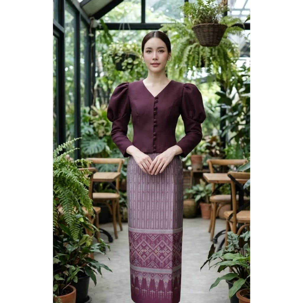 เสื้อผ้าฝ้ายลินินคอวีแขนเจ้าหญิง รูปที่ 2