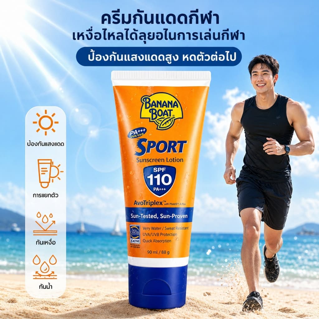 Banana Sport SPF110 PA+++ ครีมกันแดดกีฬา ใช้บนชายหาด กันน้ำกันเหงื่อ ติดทนนาน UVA UVB รูปที่ 2