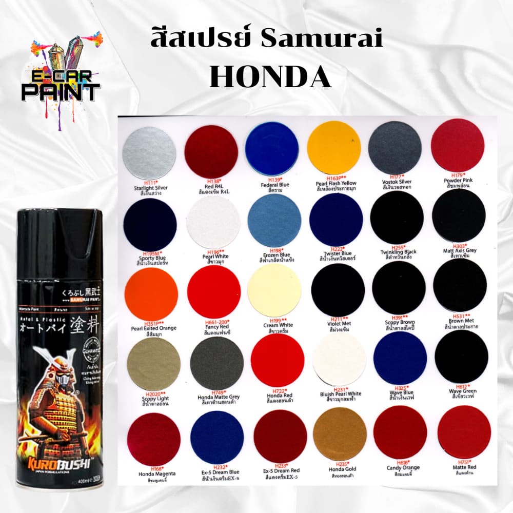 สีสเปรย์ Samurai สีHONDA มีให้เลือกหลายเฉดสี ขนาด 400ml รูปที่ 1