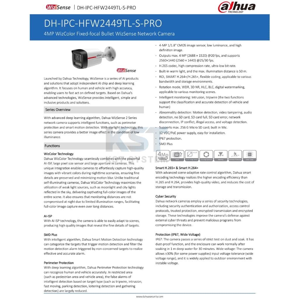 IPC-HFW2449TL-S-PRO กล้องวงจรปิด Dahua WizSense IPC WizColor 4MP PoE รูปที่ 4
