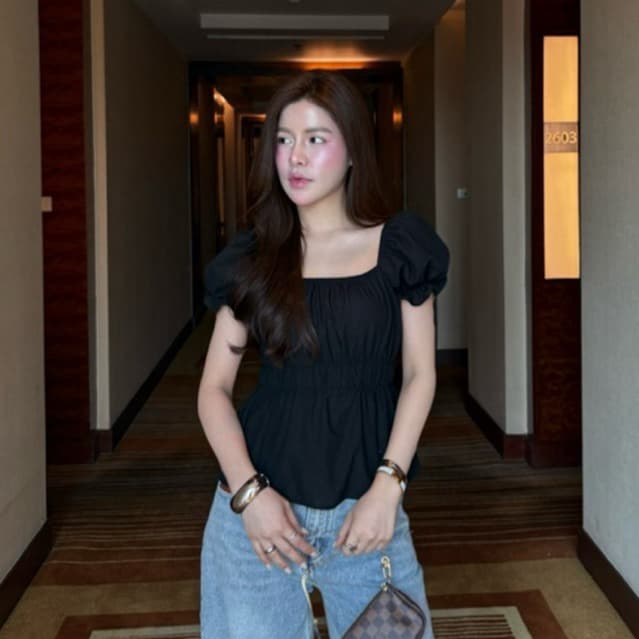 Bell top - เสื้อแขนตุ๊กตาคอเหลี่ยม ผ้าฝ้าย แขนตุ๊กตา คอเหลี่ยมกระชับใส่แล้วไม่โป๊ รูปที่ 8