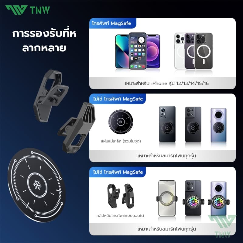 TNW RGB พัดลมมือถือ Magnetic พดลมโทรศัพท์ ระบายความร้อนโทรศัพท์ เย็นจนเป็นน้ำแข็ง Phone Cooler สำหรับเล่นเกม รูปที่ 9