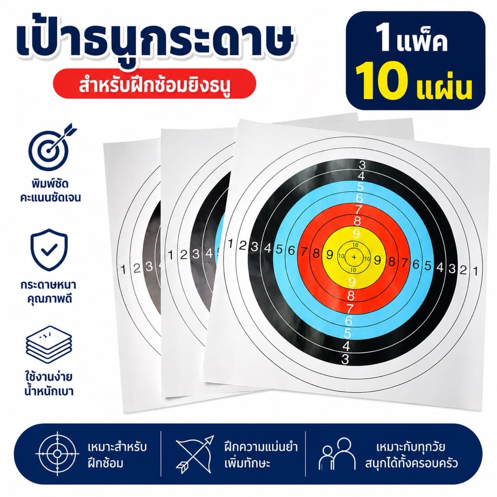 เป้าธนูกระดาษ 40x40 /  60x60 / 80x80 แพ็ค 10 แผ่น