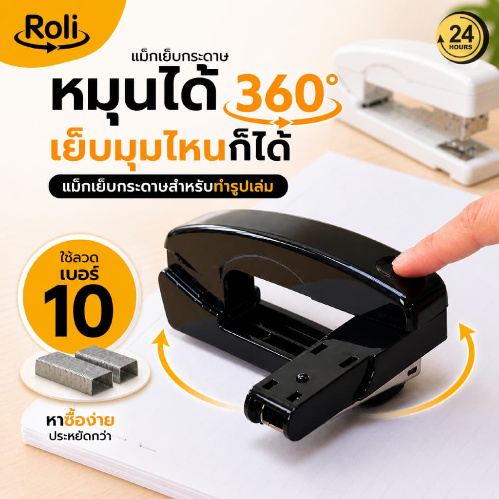 Roli แม็กเย็บกระดาษหมุนได้ 360° ใช้ลวดเบอร์ 10 มีที่ถอนลวดในตัว แข็งแรง ใช้งานง่าย รูปที่ 1