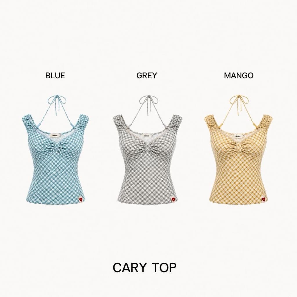 AMUSE BKK - Cary Plaid Top เสื้อลายตารางดีเทลอกแต่งขอบลูกไม้+จับจีบโบว์ช่วงอก ทรงเข้ารูป รูปที่ 8