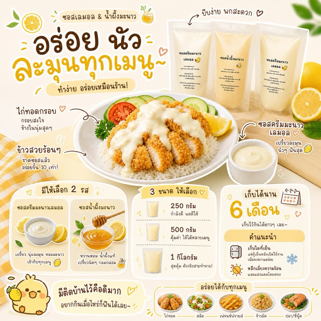“ครีมซอสเลมอน ราดไก่กรอบ 2สูตรลับร้านดังน้ำผึ้งมะนาว/ซอสเลมอล ขนาด250ก/500ก รูปที่ 5