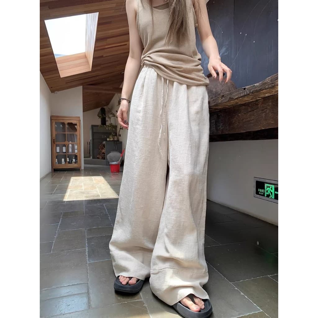 Beryl กางเกงขายาวใส่สบายๆ กางเกงสายฝอผู้หญิง สีพื้น สไตล์ลำลองหลวมๆ ย้อนยุค สไตล์ขี้เกียจเกาหลี รูปที่ 8