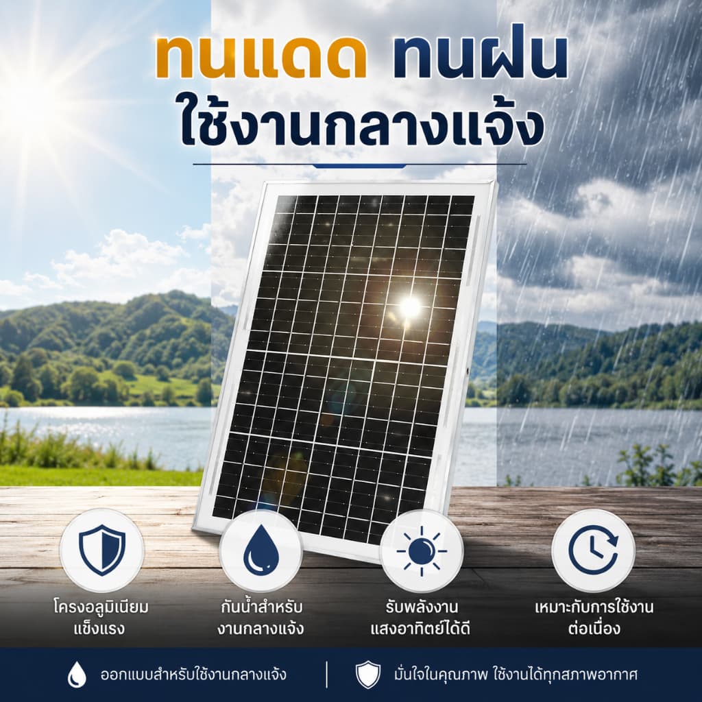 แผงโซล่าเซลล์ 30W 18V USB+DC สาย 2 เมตร ใช้งานกลางแจ้ง สำหรับไฟสนาม กล้องวงจรปิด พาวเวอร์แบงค์ รูปที่ 7