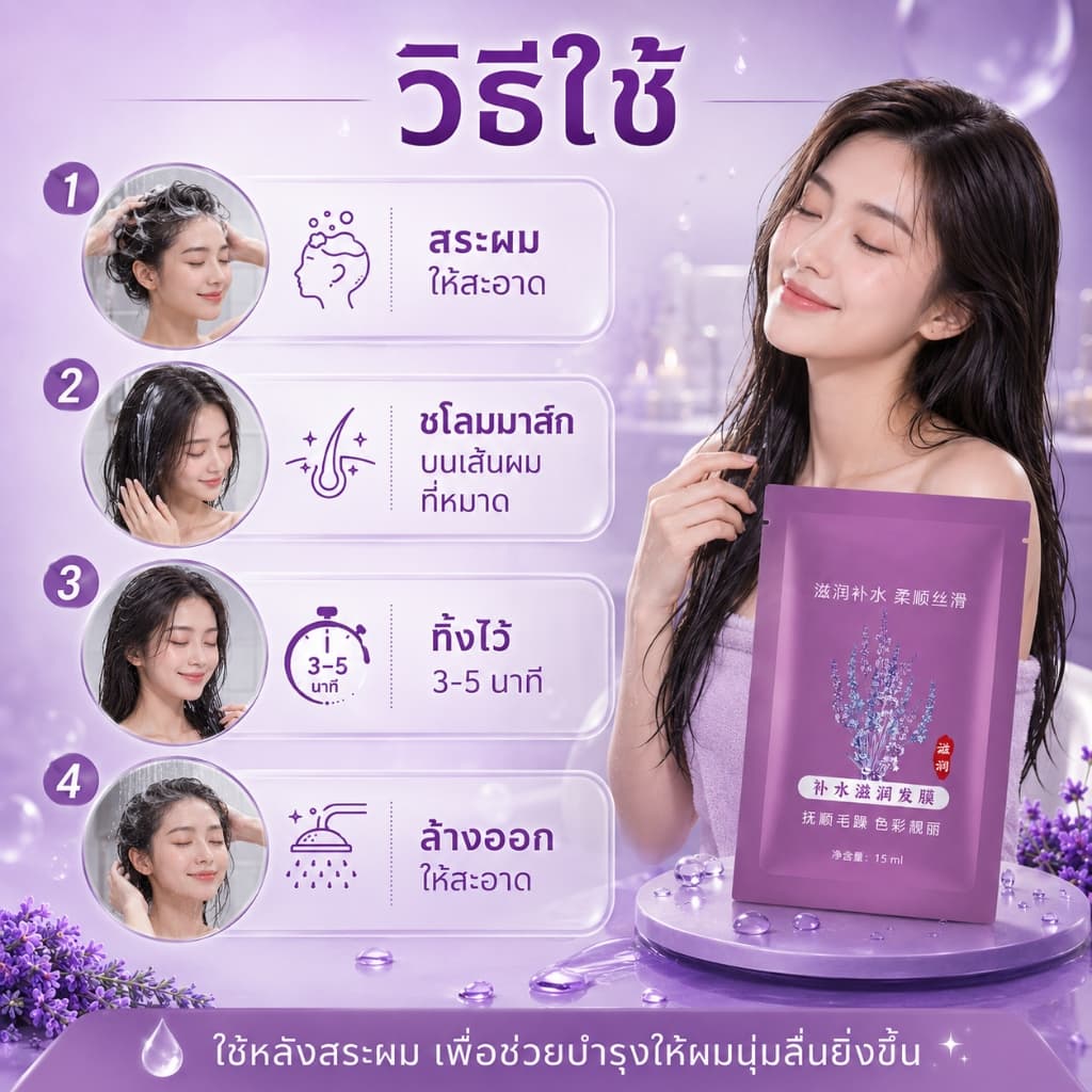 ครีมหมักผม เคราตินสด สูตรเข้มข้น บำรุงผมเสีย ครีมนวดผม ทรีทเม้นท์ ฟื้นฟูผมแห้งเสีย ผมนุ่มลื่น ไม่พันกัน 15ml รูปที่ 5