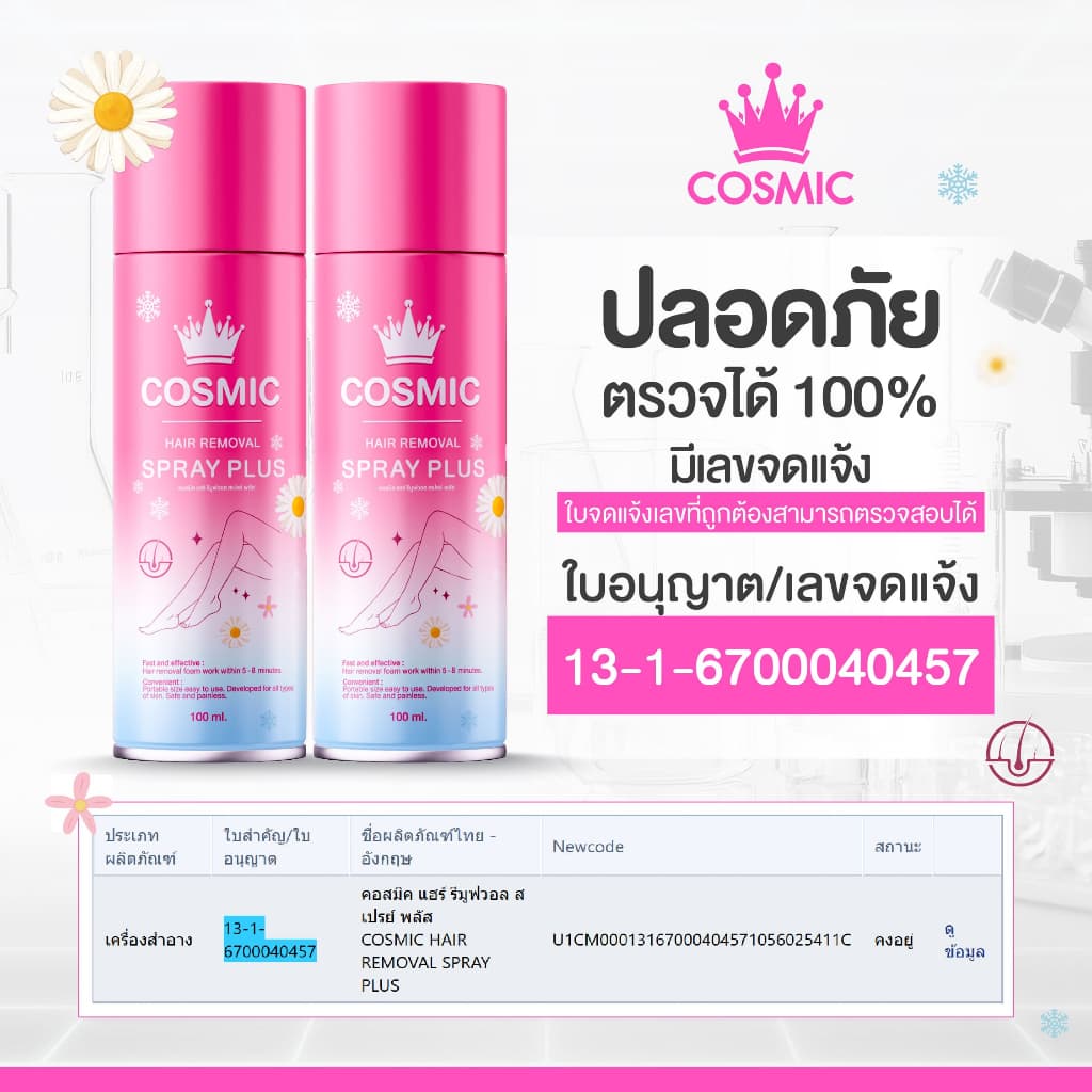 มูสกำจัดขน คอสมิค COSMIC สูตรเย็นสบายผิว 5นาที ขนหลุดไม่ทิ้งตอ! ไม่แสบไม่คัน ผิวเนียนกระจ่างใส รูปที่ 9